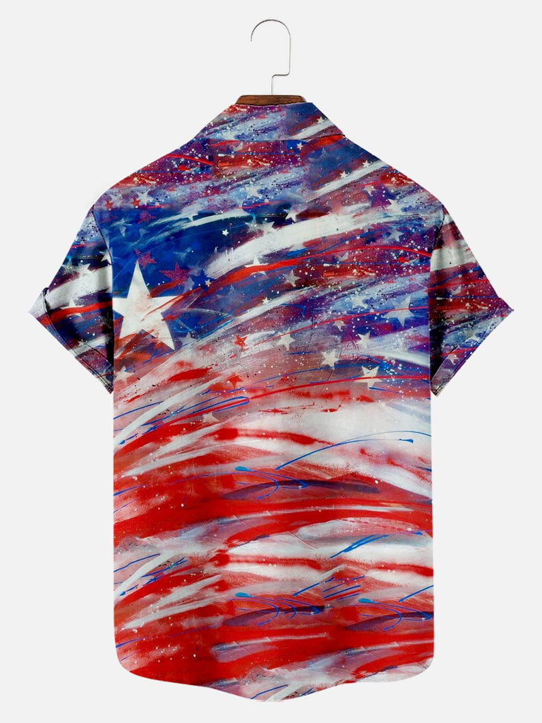 Independence Day Star Tie Dyeing Men's Short Sleeve Pocket ShirtMens short sleeve shirts Big and tall Mens shirts Short sleeve shirts for men Mens 4xl shirts Casual short sleeve shirts