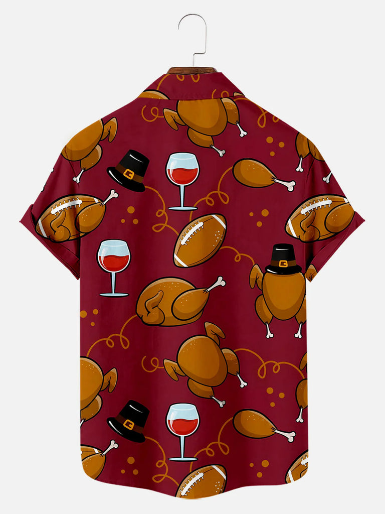 Men's Thanksgiving Short Sleeve Shirt With Turkey And Red Wine PatternMens short sleeve shirts Big and tall Mens shirts Short sleeve shirts for men Mens 4xl shirts Casual short sleeve shirts