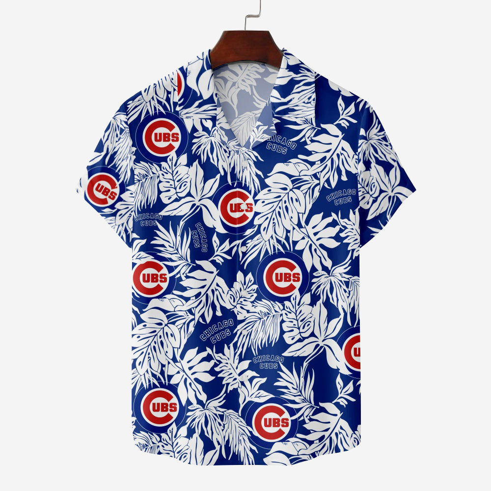 Chicago Cubs Baseball Hawaiian Leaf Foliage Print Short Sleeve ShirtMens short sleeve shirts Big and tall Mens shirts Short sleeve shirts for men Mens 4xl shirts Casual short sleeve shirts