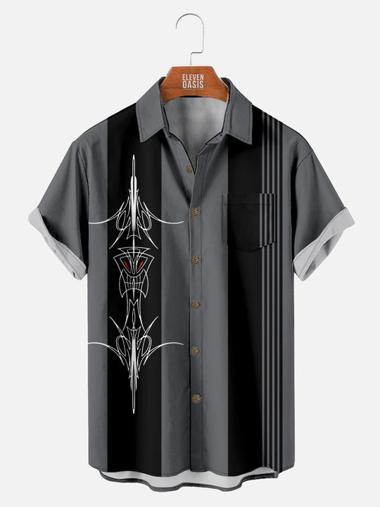 Men's Pinstripe Bowling Shirt with Chest PocketMens short sleeve shirts Big and tall Mens shirts Short sleeve shirts for men Mens 4xl shirts Casual short sleeve shirts