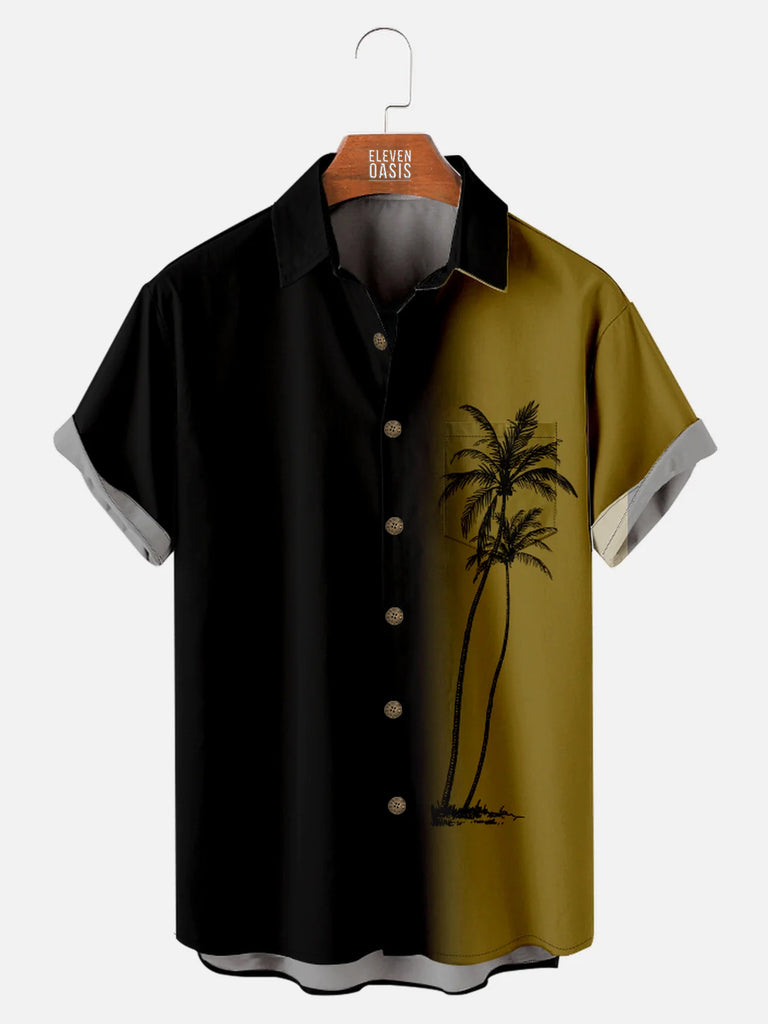 Tall Hawaii Men's Gradient Coconut Tree Print Casual Breathable  Short Sleeve Shirt, mens short sleeve shirts¡ê?big and tall mens shirts¡ê?short sleeve shirts for men¡ê?mens 4xl shirts¡ê?casual short sleeve shirts