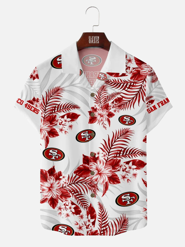 San Francisco 49ers American Football Hawaiian Print Short Sleeve ShirtMens short sleeve shirts Big and tall Mens shirts Short sleeve shirts for men Mens 4xl shirts Casual short sleeve shirts