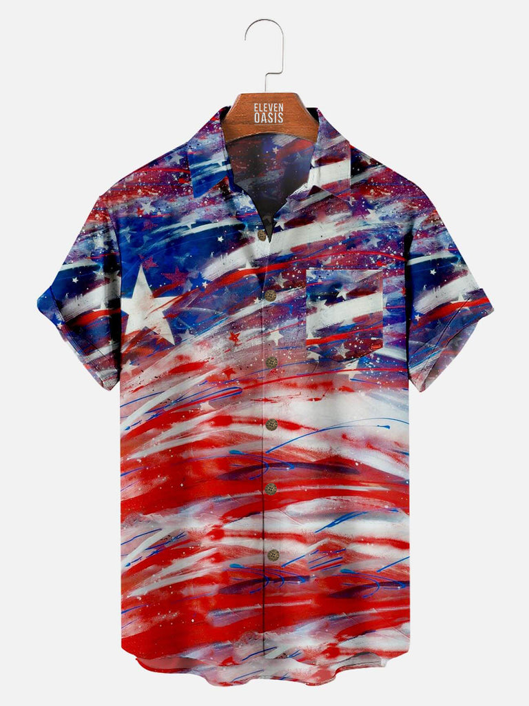 Independence Day Star Tie Dyeing Men's Short Sleeve Pocket ShirtMens short sleeve shirts Big and tall Mens shirts Short sleeve shirts for men Mens 4xl shirts Casual short sleeve shirts