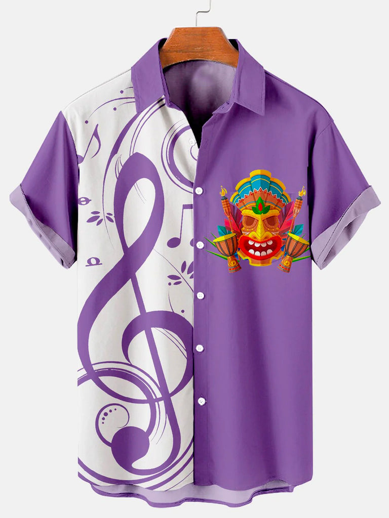 Men's Music Tiki Print Hawaiian Short Sleeve ShirtMens short sleeve shirts Big and tall Mens shirts Short sleeve shirts for men Mens 4xl shirts Casual short sleeve shirts