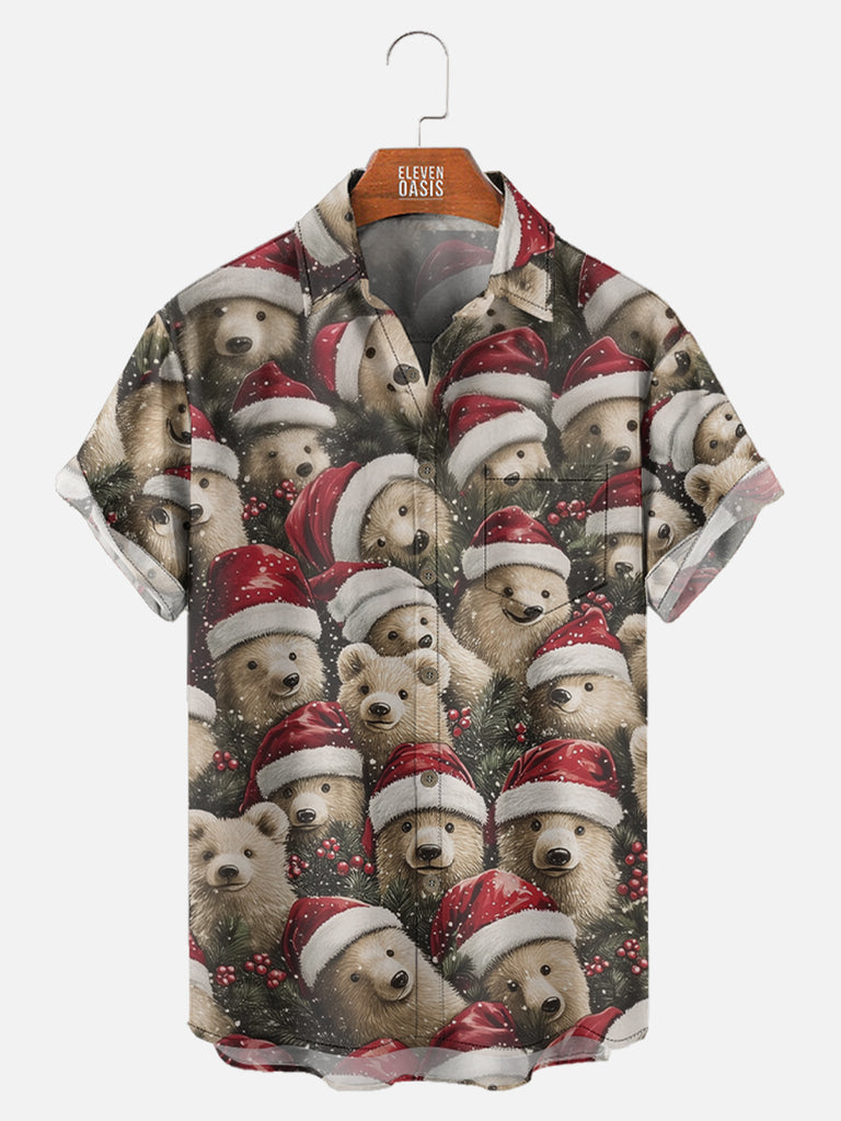 Many Christmas Bears Wearing Santa Hats Short Sleeve Shirt, mens short sleeve shirts¡ê?big and tall mens shirts¡ê?short sleeve shirts for men¡ê?mens 4xl shirts¡ê?casual short sleeve shirts