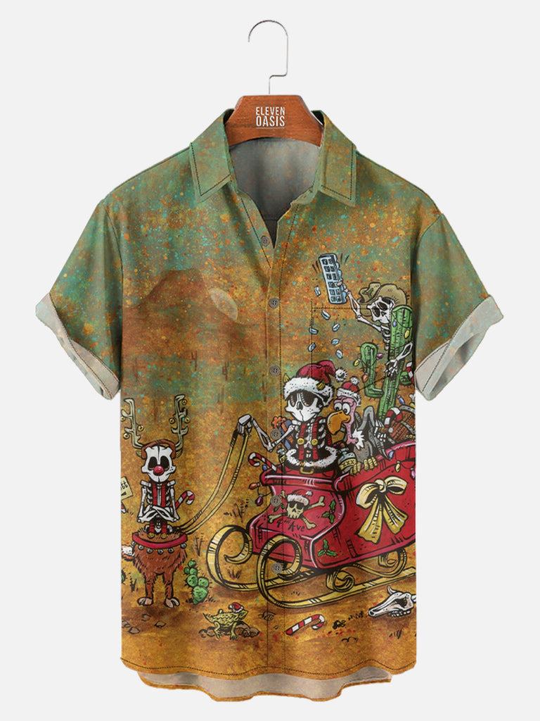 Desert Skull Skeletons Delivering Presents Short Sleeve Shirt, mens short sleeve shirts¡ê?big and tall mens shirts¡ê?short sleeve shirts for men¡ê?mens 4xl shirts¡ê?casual short sleeve shirts