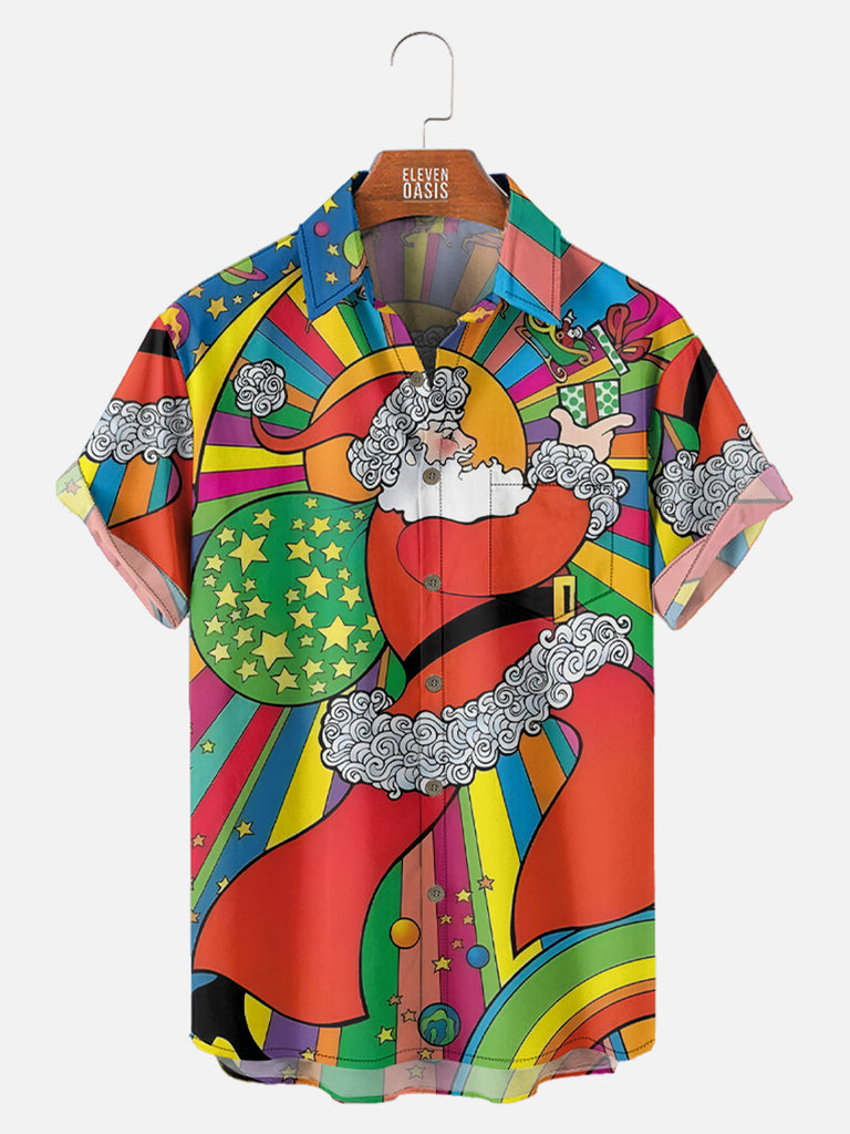 Psychedelic 70s Inspired Santa Art Short Sleeve Shirt, mens short sleeve shirts¡ê?big and tall mens shirts¡ê?short sleeve shirts for men¡ê?mens 4xl shirts¡ê?casual short sleeve shirts