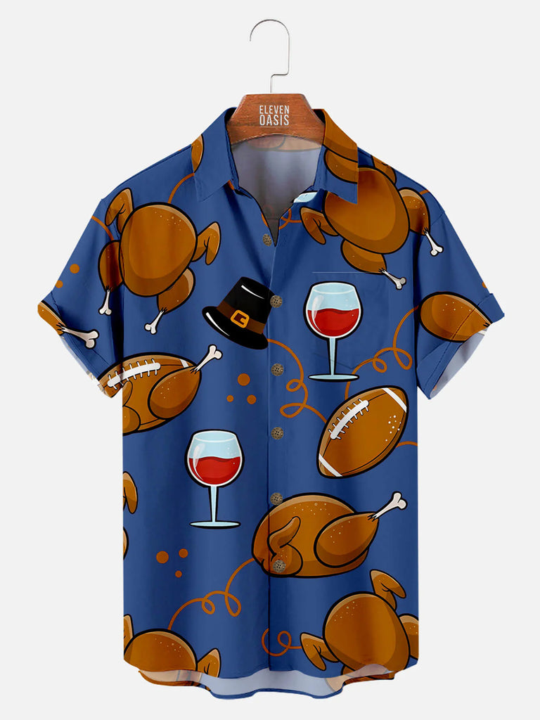 Men's Thanksgiving Short Sleeve Shirt With Turkey And Red Wine PatternMens short sleeve shirts Big and tall Mens shirts Short sleeve shirts for men Mens 4xl shirts Casual short sleeve shirts