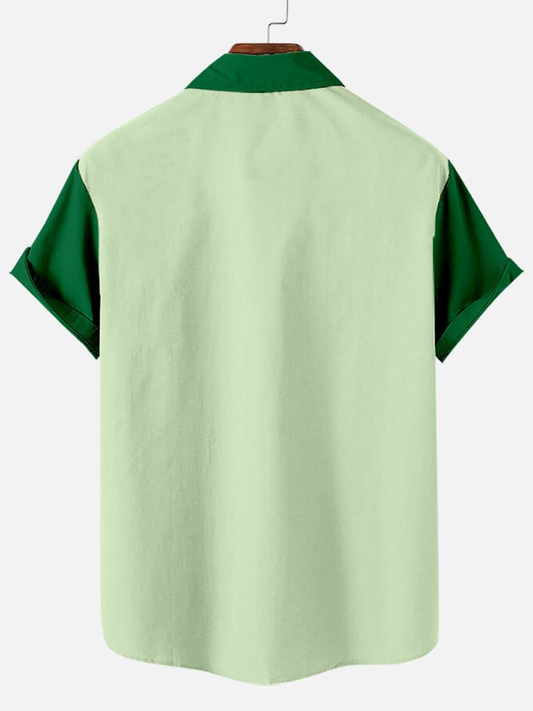 Men's St. Patrick's Shamrock Striped Bowling Short Sleeve ShirtMens short sleeve shirts Big and tall Mens shirts Short sleeve shirts for men Mens 4xl shirts Casual short sleeve shirts