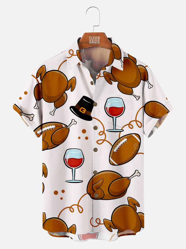 Men's Thanksgiving Short Sleeve Shirt With Turkey And Red Wine PatternMens short sleeve shirts Big and tall Mens shirts Short sleeve shirts for men Mens 4xl shirts Casual short sleeve shirts