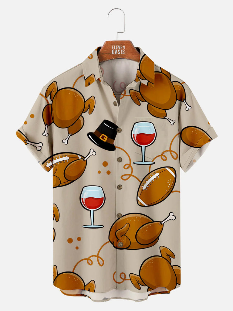 Men's Thanksgiving Short Sleeve Shirt With Turkey And Red Wine PatternMens short sleeve shirts Big and tall Mens shirts Short sleeve shirts for men Mens 4xl shirts Casual short sleeve shirts