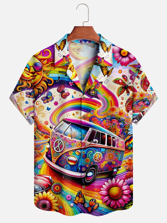 Men's Psychedelic VW Minivan Short Sleeve Casual ShirtMens short sleeve shirts Big and tall Mens shirts Short sleeve shirts for men Mens 4xl shirts Casual short sleeve shirts