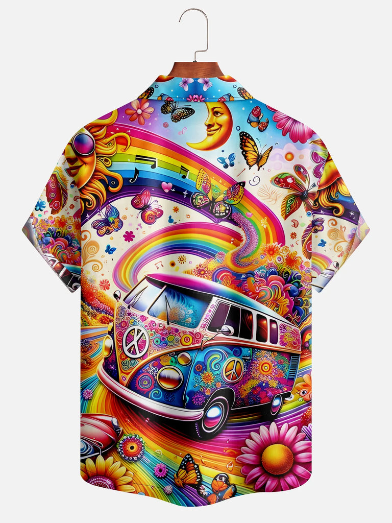 Men's Psychedelic VW Minivan Short Sleeve Casual ShirtMens short sleeve shirts Big and tall Mens shirts Short sleeve shirts for men Mens 4xl shirts Casual short sleeve shirts