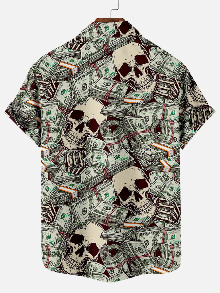 Graffiti Money Skull Pattern Men's Short Sleeve ShirtMens short sleeve shirts Big and tall Mens shirts Short sleeve shirts for men Mens 4xl shirts Casual short sleeve shirts