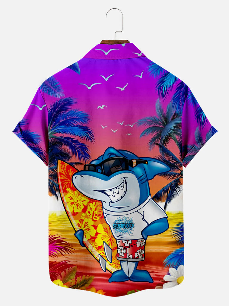 Shark Surfboard Stitching Hawaiian Coconut Men's Short Sleeve ShirtMens short sleeve shirts Big and tall Mens shirts Short sleeve shirts for men Mens 4xl shirts Casual short sleeve shirts