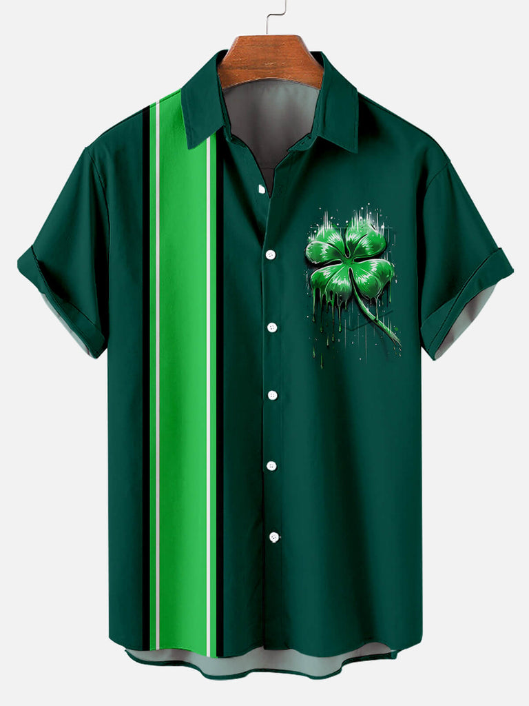 Men's St. Patrick's Shamrock Contrast Stripe Short Sleeve ShirtMens short sleeve shirts Big and tall Mens shirts Short sleeve shirts for men Mens 4xl shirts Casual short sleeve shirts