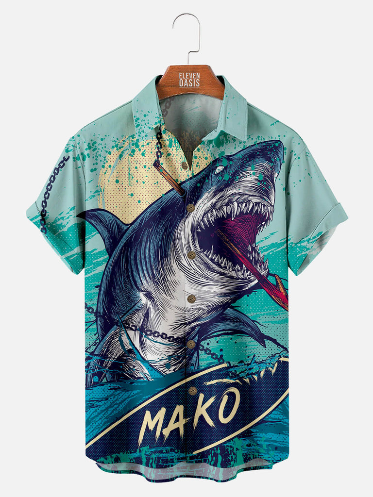 Hawaiian Great White Shark Pattern Men's Short Sleeve TopMens short sleeve shirts Big and tall Mens shirts Short sleeve shirts for men Mens 4xl shirts Casual short sleeve shirts