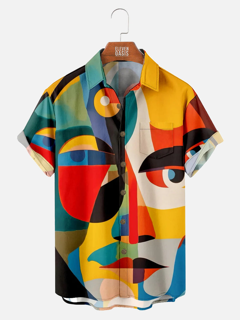 Men's Abstract Art Face Shirt with Chest PocketMens short sleeve shirts Big and tall Mens shirts Short sleeve shirts for men Mens 4xl shirts Casual short sleeve shirts