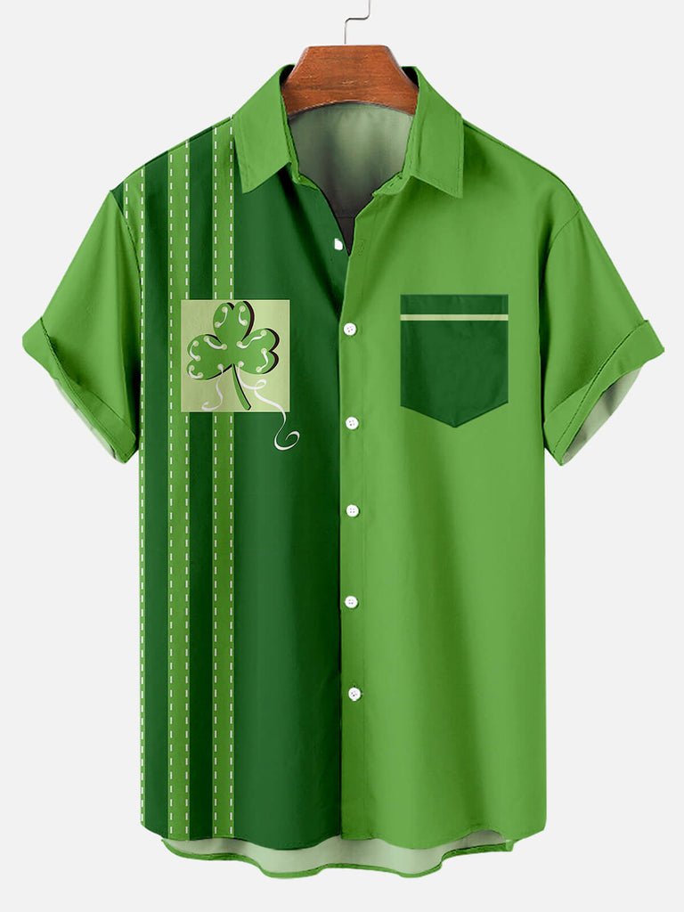 Men's St. Patrick's Graphic Striped Bowling Print Short Sleeve ShirtMens short sleeve shirts Big and tall Mens shirts Short sleeve shirts for men Mens 4xl shirts Casual short sleeve shirts