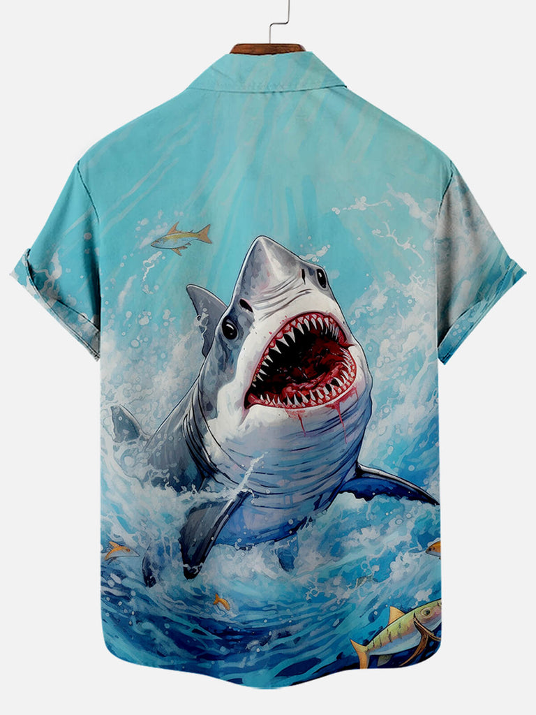 Ocean Shark Print Men's Short Sleeve ShirtMens short sleeve shirts Big and tall Mens shirts Short sleeve shirts for men Mens 4xl shirts Casual short sleeve shirts