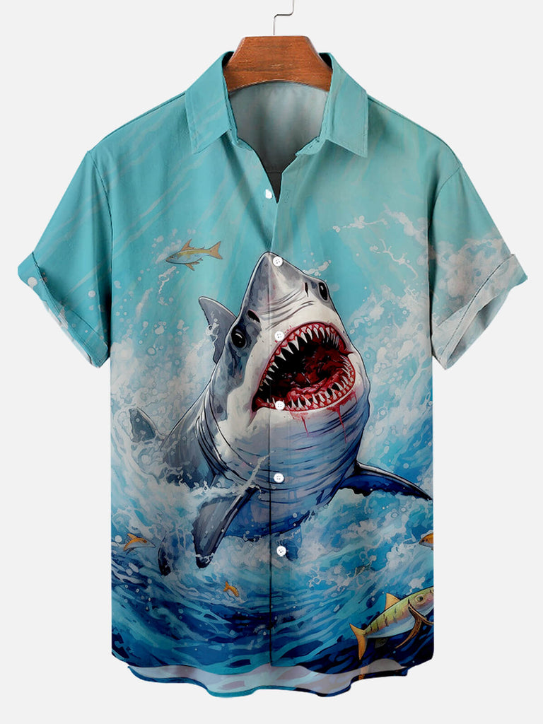 Ocean Shark Print Men's Short Sleeve ShirtMens short sleeve shirts Big and tall Mens shirts Short sleeve shirts for men Mens 4xl shirts Casual short sleeve shirts