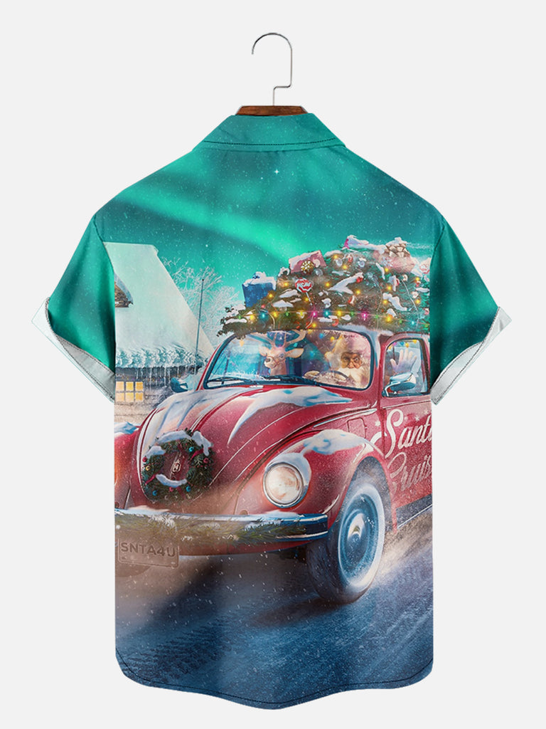 Santa Driving VW Bug With Christmas Tree Short Sleeve Shirt, mens short sleeve shirts¡ê?big and tall mens shirts¡ê?short sleeve shirts for men¡ê?mens 4xl shirts¡ê?casual short sleeve shirts