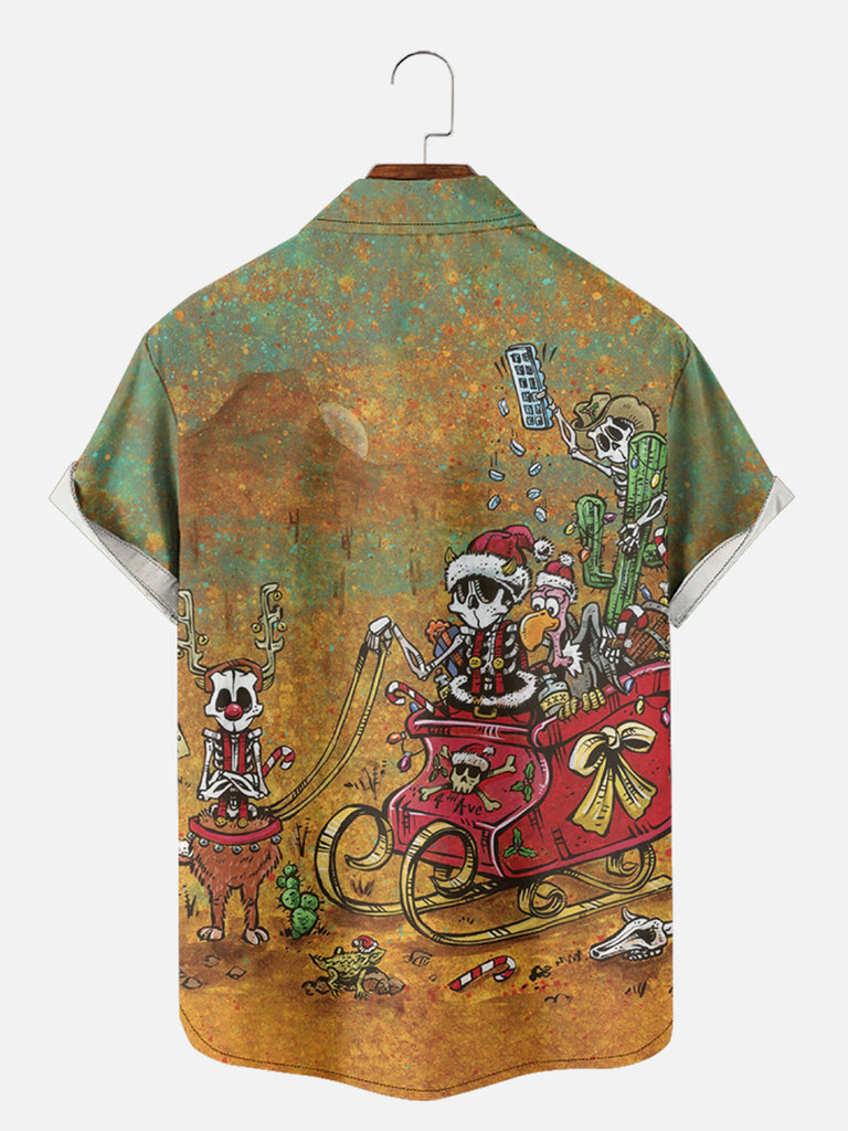 Desert Skull Skeletons Delivering Presents Short Sleeve Shirt, mens short sleeve shirts?¡§o?big and tall mens shirts?¡§o?short sleeve shirts for men?¡§o?mens 4xl shirts?¡§o?casual short sleeve shirts