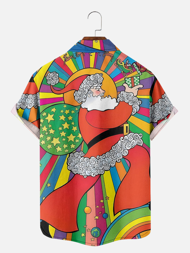 Psychedelic 70s Inspired Santa Art Short Sleeve Shirt, mens short sleeve shirts¡ê?big and tall mens shirts¡ê?short sleeve shirts for men¡ê?mens 4xl shirts¡ê?casual short sleeve shirts