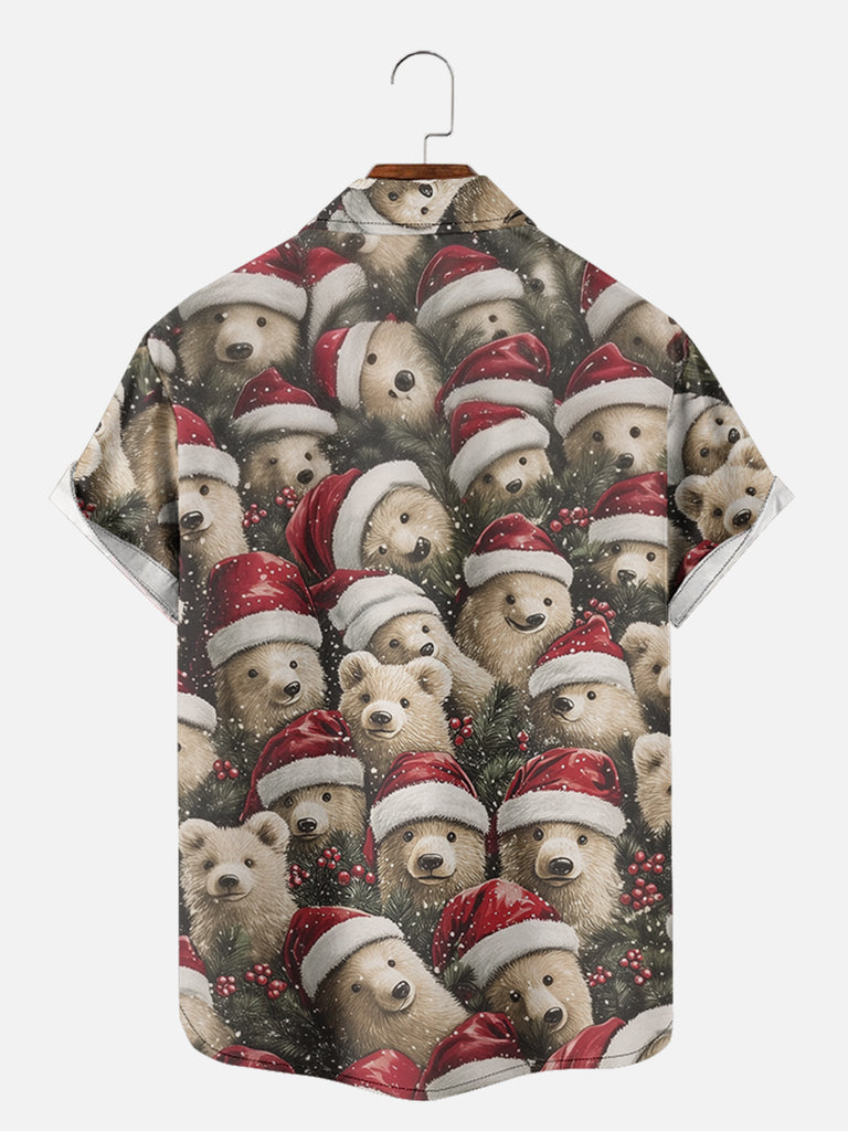 Many Christmas Bears Wearing Santa Hats Short Sleeve Shirt, mens short sleeve shirts¡ê?big and tall mens shirts¡ê?short sleeve shirts for men¡ê?mens 4xl shirts¡ê?casual short sleeve shirts