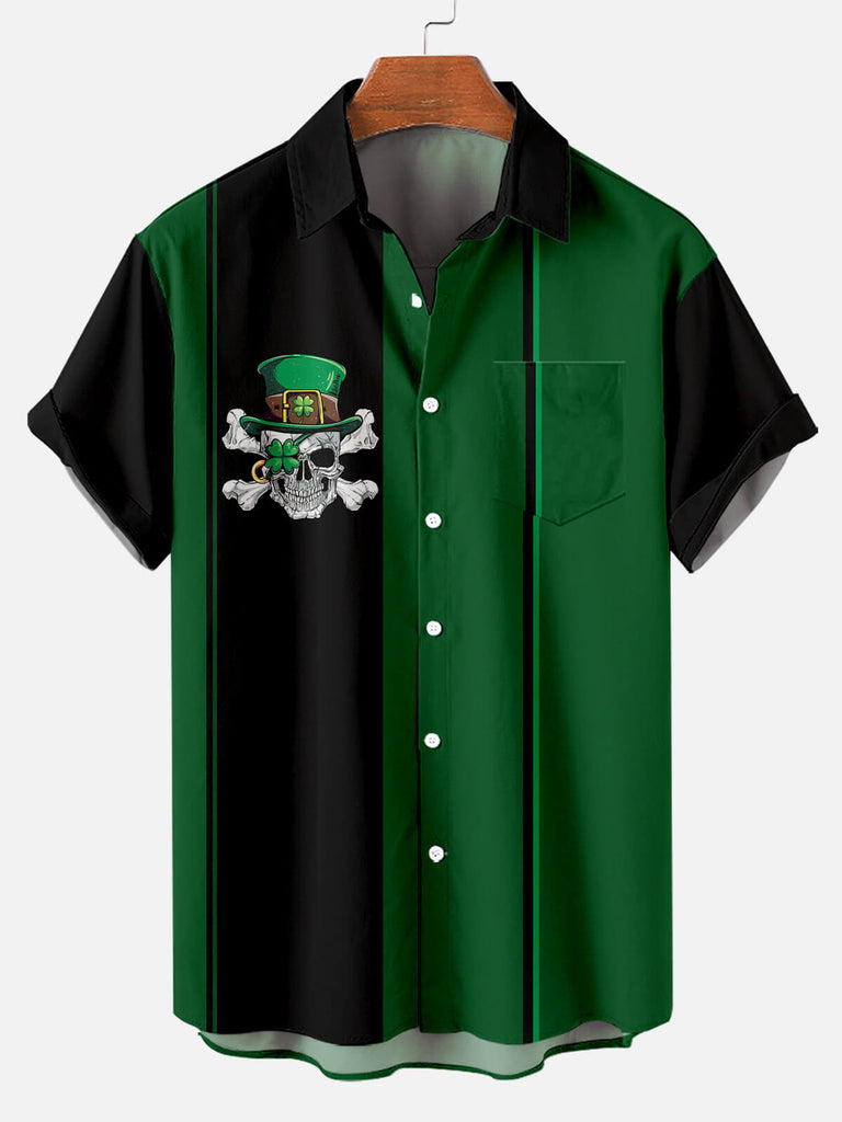 Men's St. Patrick's Skull Striped Short Sleeve ShirtMens short sleeve shirts Big and tall Mens shirts Short sleeve shirts for men Mens 4xl shirts Casual short sleeve shirts