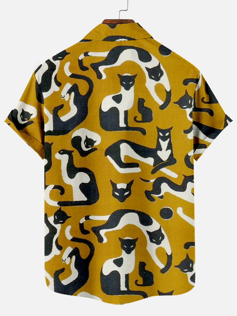 Black and White Cat Pattern Men's Short Sleeve TopMens short sleeve shirts Big and tall Mens shirts Short sleeve shirts for men Mens 4xl shirts Casual short sleeve shirts