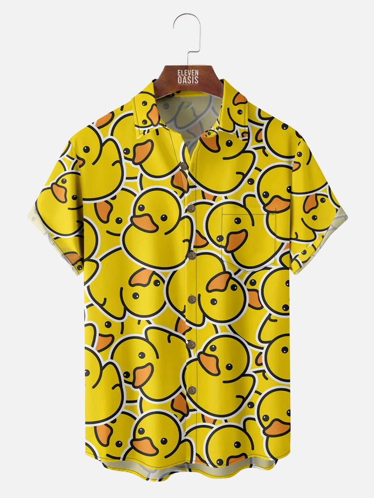 Little Yellow Duck Pattern Men's Short Sleeve Pocket Hawaii ShirtMens short sleeve shirts Big and tall Mens shirts Short sleeve shirts for men Mens 4xl shirts Casual short sleeve shirts