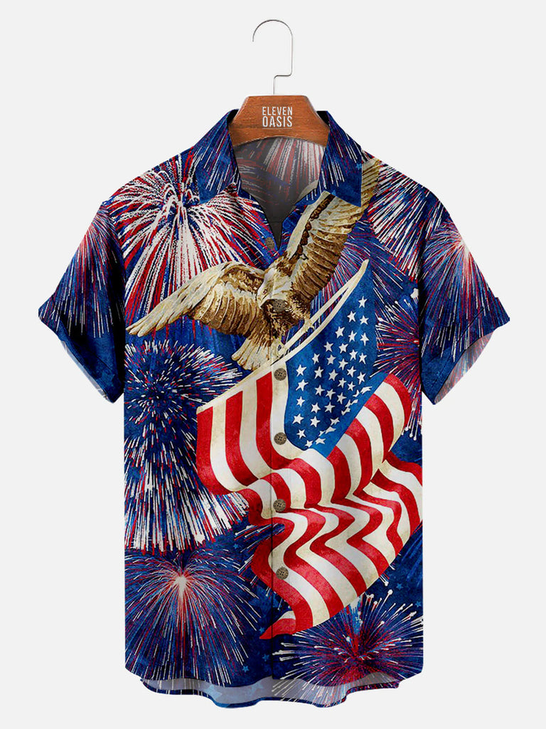 Happy Independence Day Firework Flag Eagle Pattern Men's Short Sleeve ShirtMens short sleeve shirts Big and tall Mens shirts Short sleeve shirts for men Mens 4xl shirts Casual short sleeve shirts