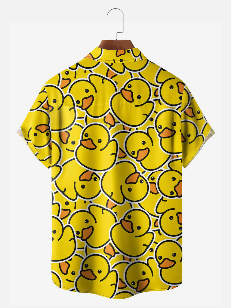 Little Yellow Duck Pattern Men's Short Sleeve Pocket Hawaii ShirtMens short sleeve shirts Big and tall Mens shirts Short sleeve shirts for men Mens 4xl shirts Casual short sleeve shirts