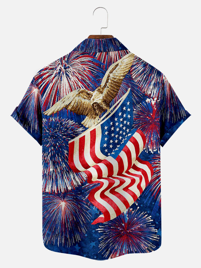 Happy Independence Day Firework Flag Eagle Pattern Men's Short Sleeve ShirtMens short sleeve shirts Big and tall Mens shirts Short sleeve shirts for men Mens 4xl shirts Casual short sleeve shirts