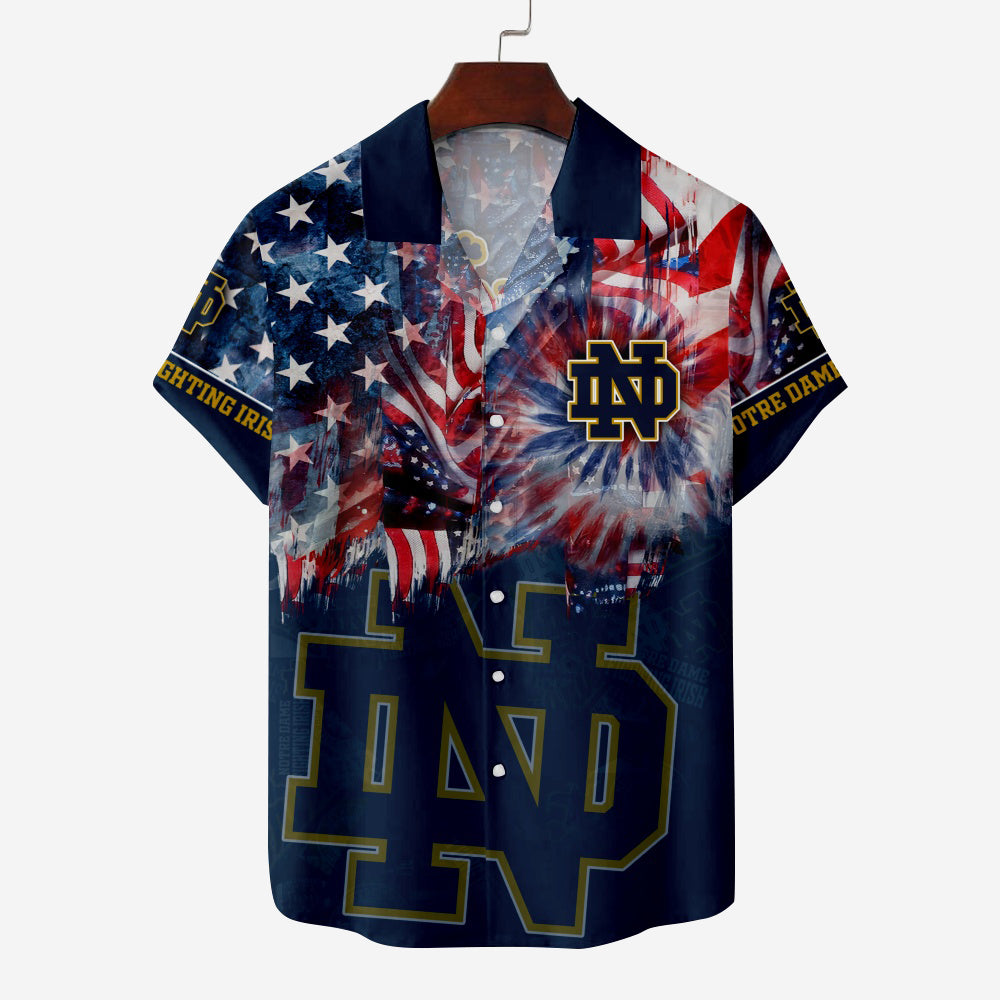 Notre Dame Fighting Irish Men's Baseball Star Striped Flag ShirtMens short sleeve shirts Big and tall Mens shirts Short sleeve shirts for men Mens 4xl shirts Casual short sleeve shirts