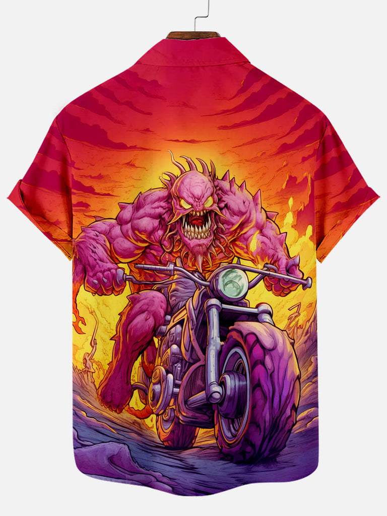 Monster Driving Hot Rod Motorcycle Pattern Men's Short Sleeve ShirtMens short sleeve shirts Big and tall Mens shirts Short sleeve shirts for men Mens 4xl shirts Casual short sleeve shirts