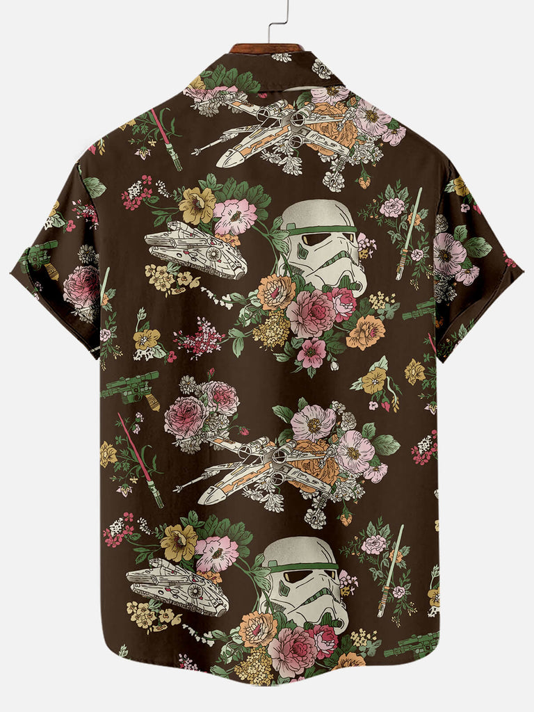 Star Spaceship Wars Floral Trooper Illustration Men's Short Sleeve ShirtMens short sleeve shirts Big and tall Mens shirts Short sleeve shirts for men Mens 4xl shirts Casual short sleeve shirts