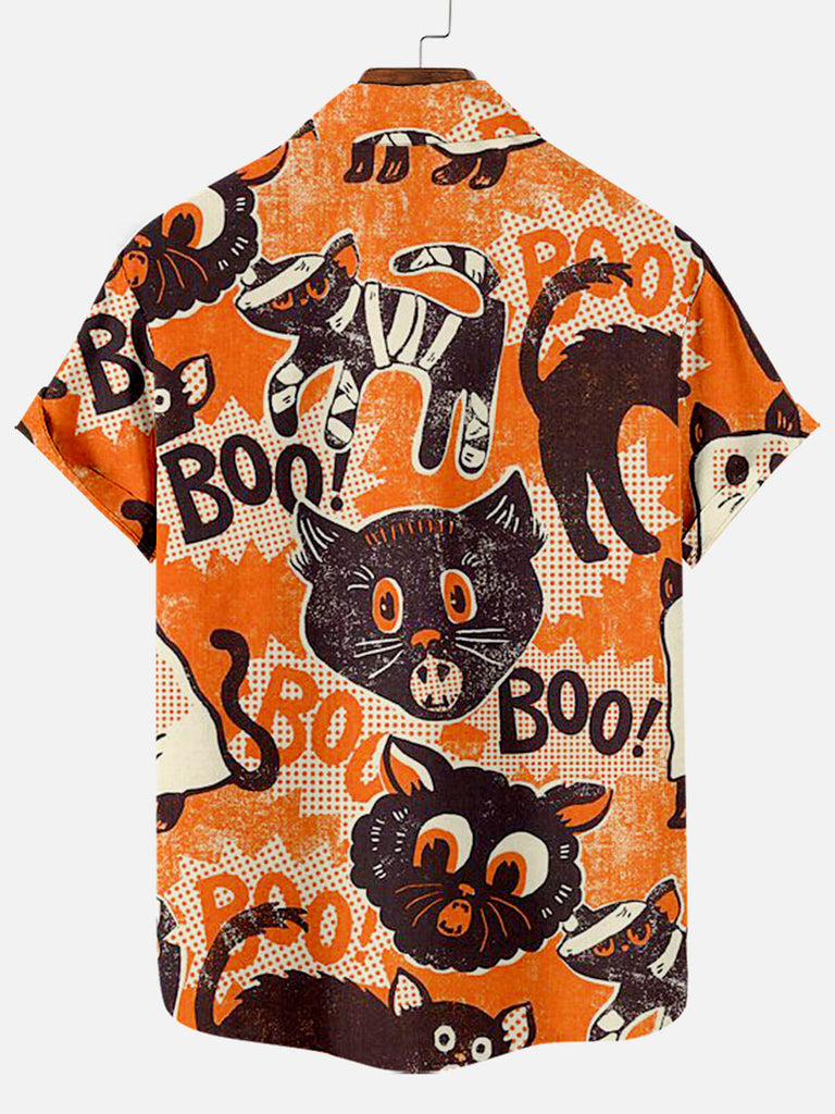 Halloween Black Cat Pumpkin Pattern Men's Short Sleeve ShirtMens short sleeve shirts Big and tall Mens shirts Short sleeve shirts for men Mens 4xl shirts Casual short sleeve shirts