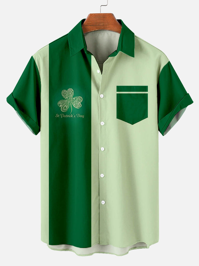 Men's St. Patrick's Shamrock Striped Bowling Short Sleeve ShirtMens short sleeve shirts Big and tall Mens shirts Short sleeve shirts for men Mens 4xl shirts Casual short sleeve shirts