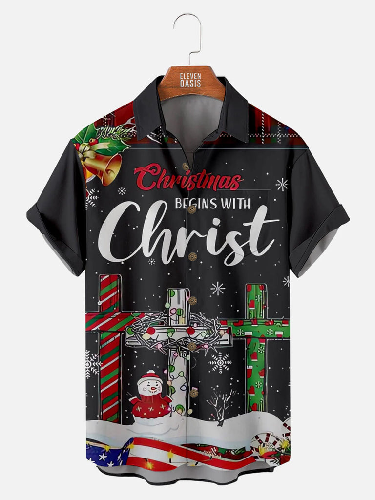 Christmas Begins With Christ Letter Men's Short Sleeve ShirtMens short sleeve shirts Big and tall Mens shirts Short sleeve shirts for men Mens 4xl shirts Casual short sleeve shirts