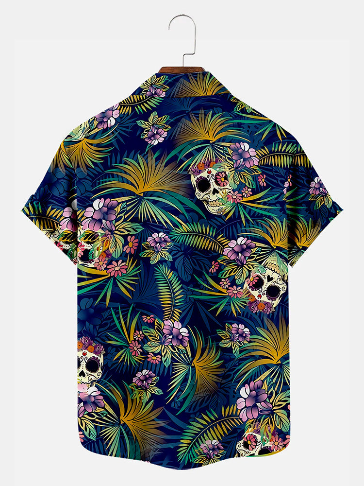 Skull Floral Men's Short Sleeve ShirtMens short sleeve shirts Big and tall Mens shirts Short sleeve shirts for men Mens 4xl shirts Casual short sleeve shirts