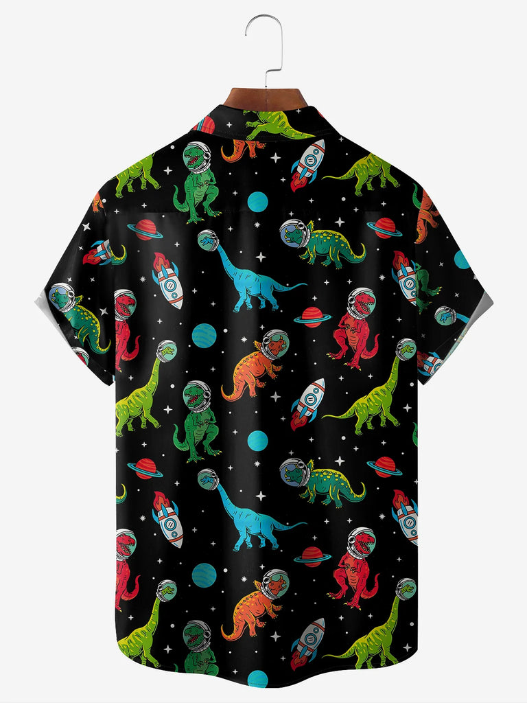 Men's Space Dinosaurs Short Sleeve Casual ShirtMens short sleeve shirts Big and tall Mens shirts Short sleeve shirts for men Mens 4xl shirts Casual short sleeve shirts