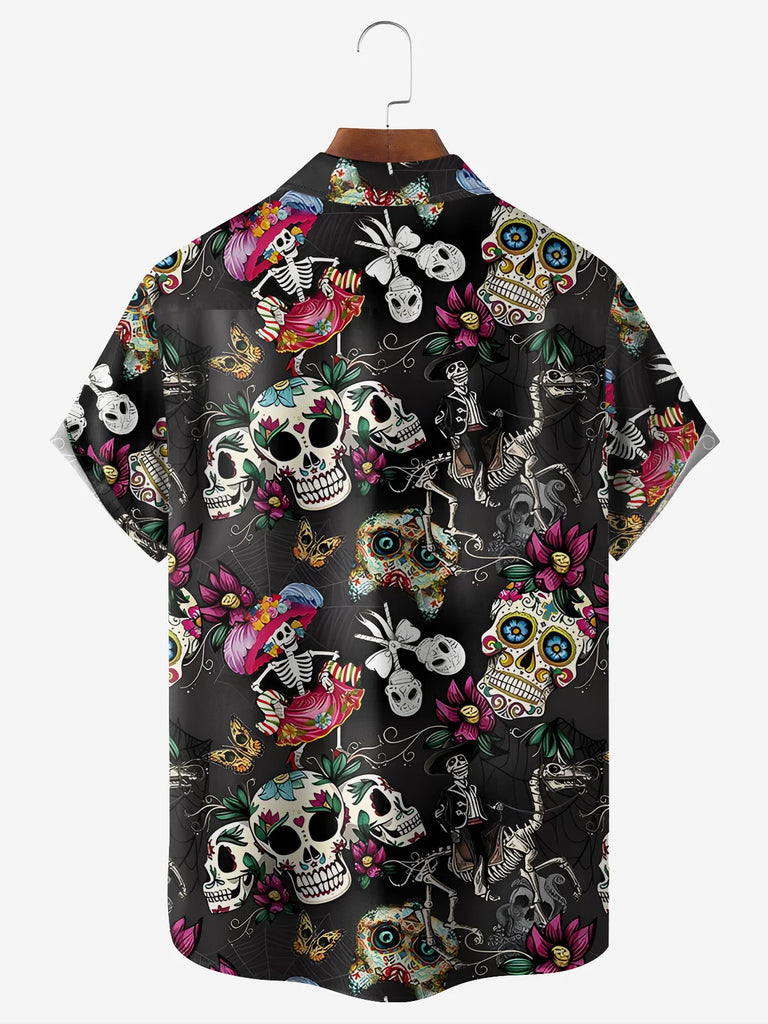 Men's Skulls and Skeletons Short Sleeve Casual ShirtMens short sleeve shirts Big and tall Mens shirts Short sleeve shirts for men Mens 4xl shirts Casual short sleeve shirts