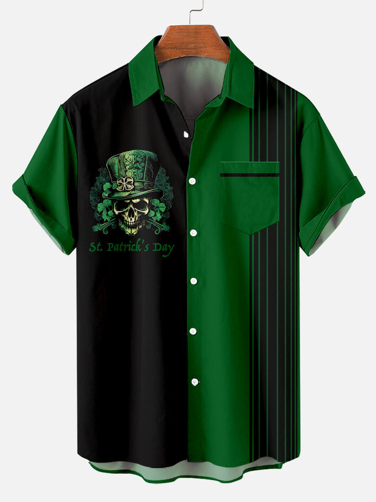 Men's St. Patrick's Skull Striped Short Sleeve ShirtMens short sleeve shirts Big and tall Mens shirts Short sleeve shirts for men Mens 4xl shirts Casual short sleeve shirts