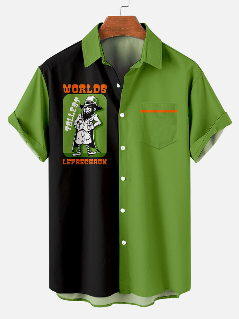 Men's St. Patrick's Funny World's Tallest Leprechaun Contrast Print Short Sleeve ShirtMens short sleeve shirts Big and tall Mens shirts Short sleeve shirts for men Mens 4xl shirts Casual short sleeve shirts