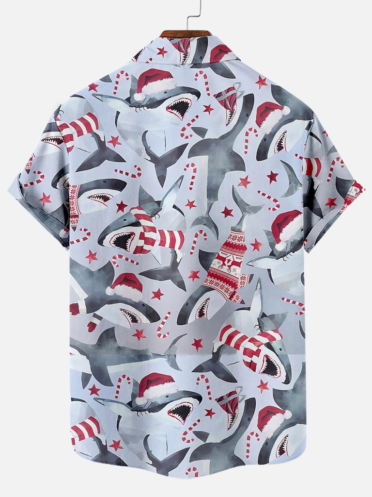 Christmas Shark Pattern Men's Short Sleeve ShirtMens short sleeve shirts Big and tall Mens shirts Short sleeve shirts for men Mens 4xl shirts Casual short sleeve shirts