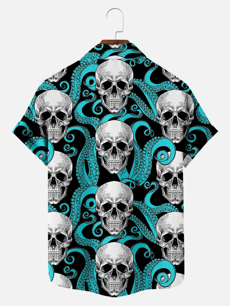 Cthulhu Octopus Skull Pattern Men's Short Sleeve TopsMens short sleeve shirts Big and tall Mens shirts Short sleeve shirts for men Mens 4xl shirts Casual short sleeve shirts