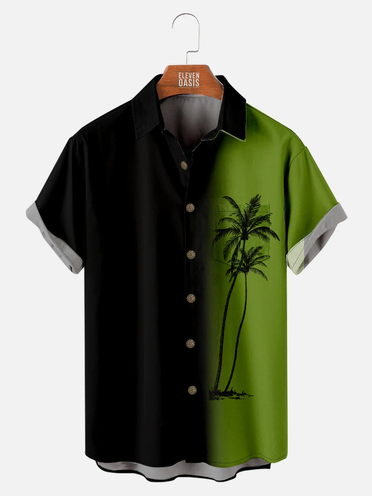 Tall Hawaii Men's Gradient Coconut Tree Print Casual Breathable  Short Sleeve Shirt, mens short sleeve shirts£¬big and tall mens shirts£¬short sleeve shirts for men£¬mens 4xl shirts£¬casual short sleeve shirts