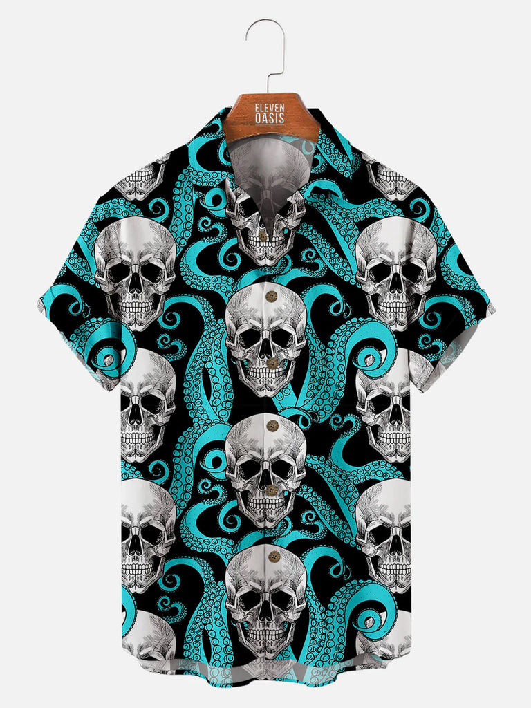 Cthulhu Octopus Skull Pattern Men's Short Sleeve TopsMens short sleeve shirts Big and tall Mens shirts Short sleeve shirts for men Mens 4xl shirts Casual short sleeve shirts